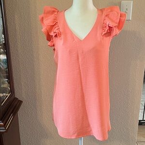 Zenana Outfitters Peach Ruffle Sleeve V-Neck Blouse